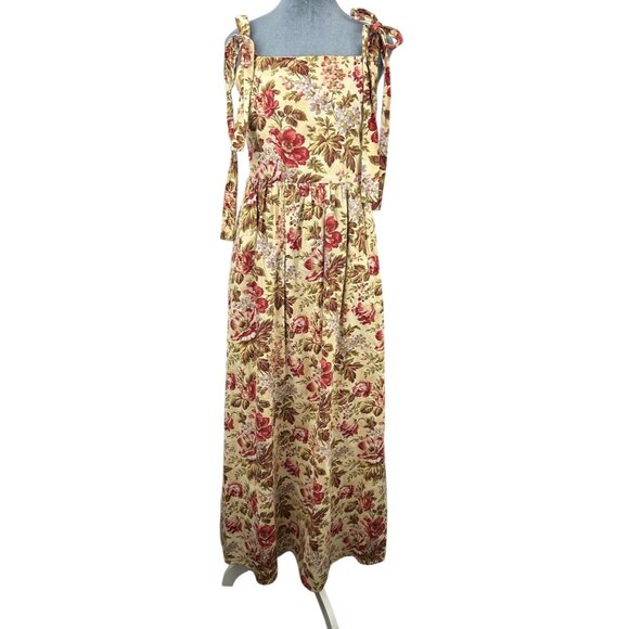 Gal Meets Glam Dress Women Size 6 Floral Print Tie Shoulder Cotton Maxi Dress - Picture 11 of 16